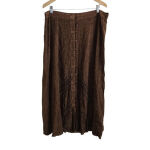 Vintage Y2K EveryWear Dark Brown Boho Gypsy Maxi Button Down Skirt. Size 14/16